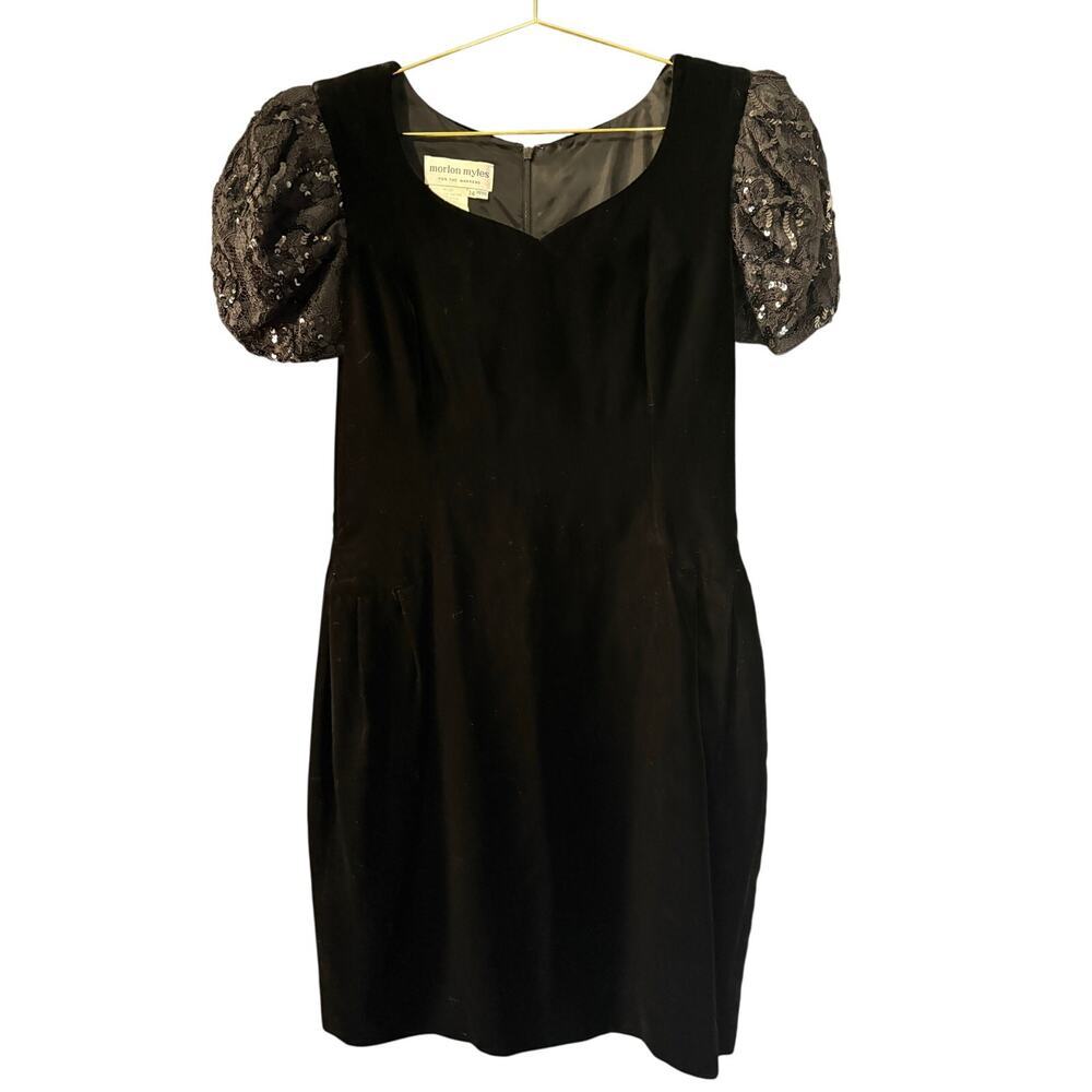 VTG Morton Myles Black Velvet  knee length Cocktail Holiday Dress - Women' 14P